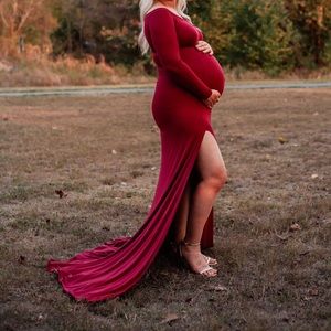Burgundy Maternity Photos Dress